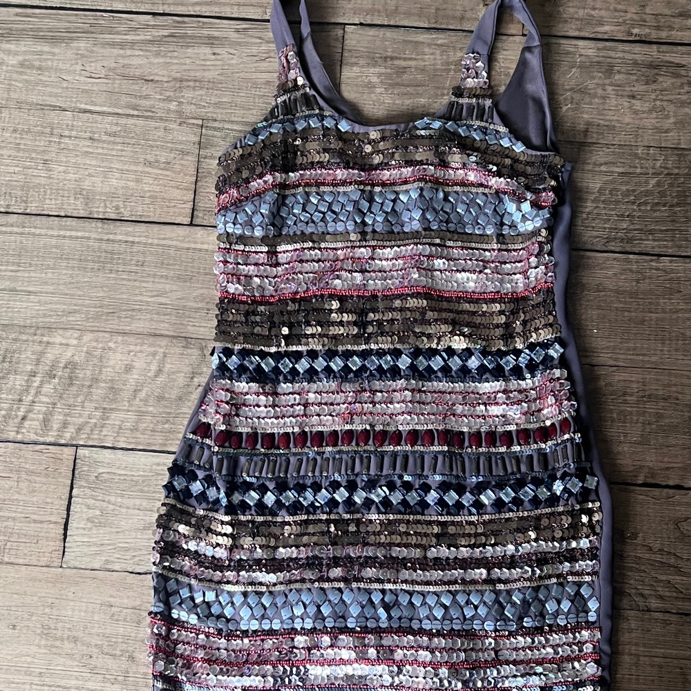 Sequin hand beaded beige dress